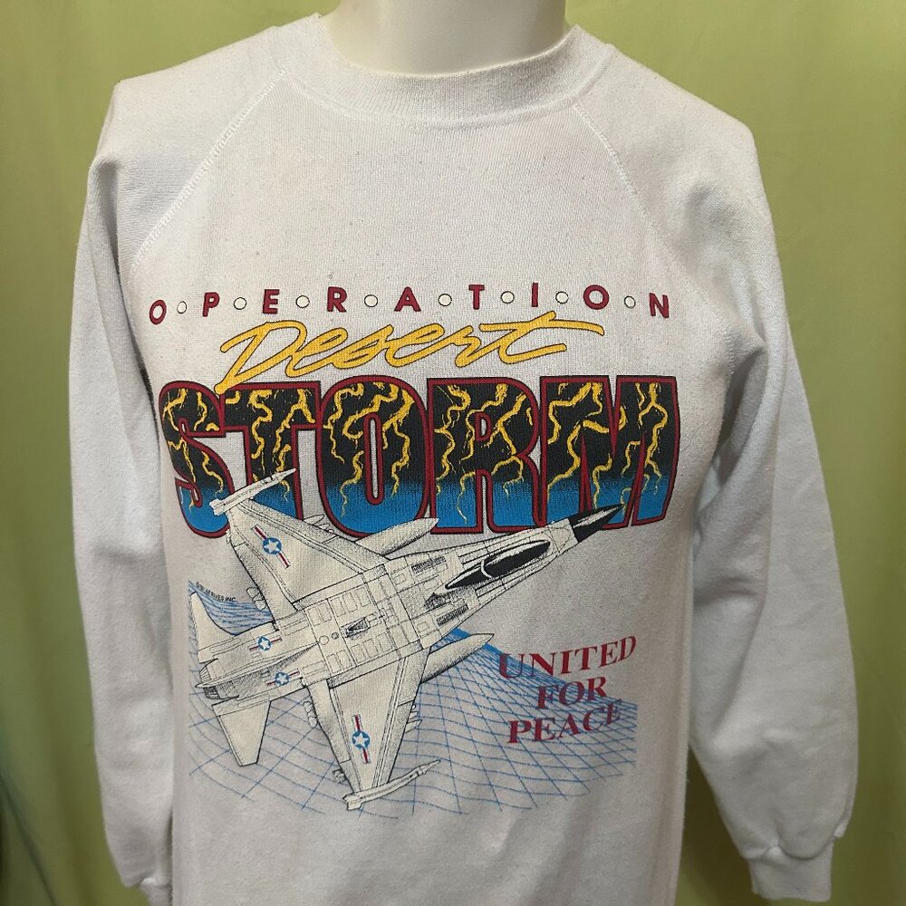 Vintage Operation Desert Storm United Peace 1991 Men's White Crewneck Sweater M